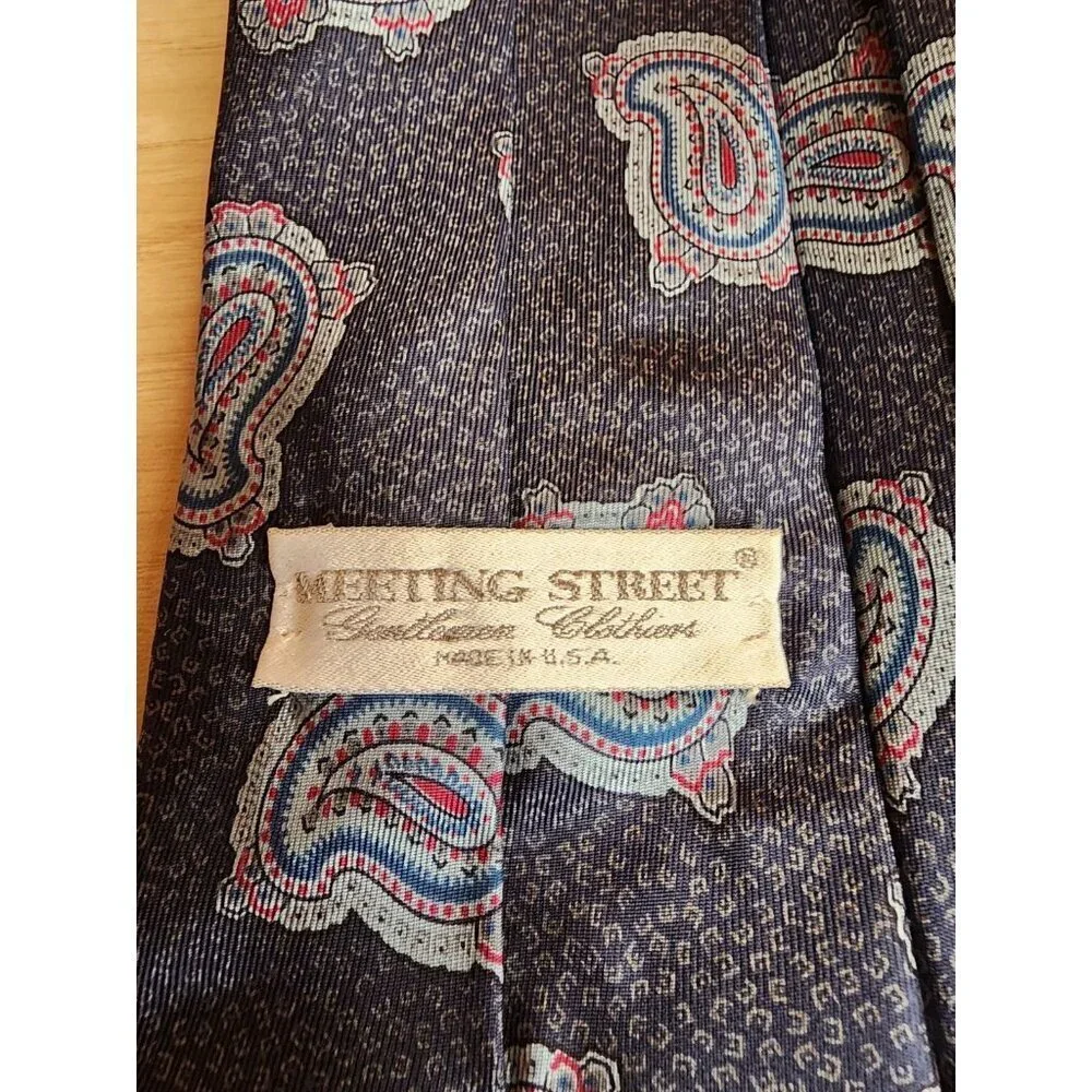 Meeting Street 100% Silk Paisley Tie Pink,Gray, Blue Casual Gift Made In USA